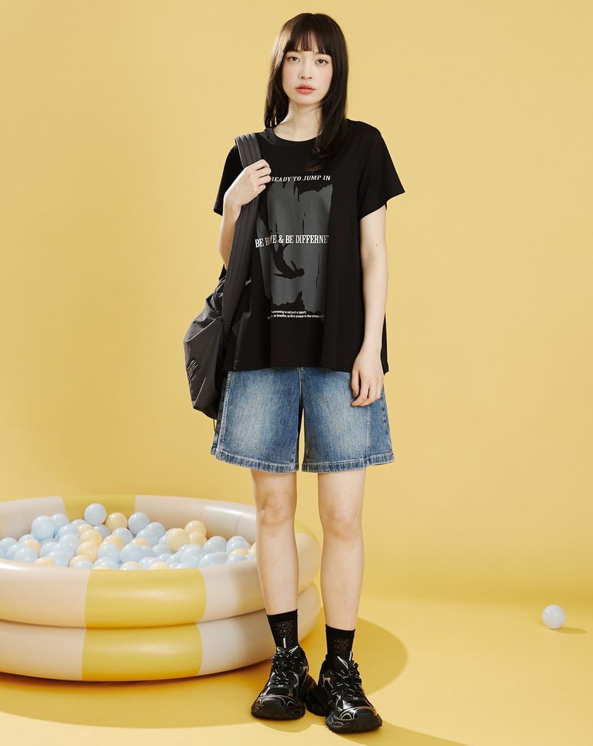 筆刷感泳池開衩涼感T恤(兩色)