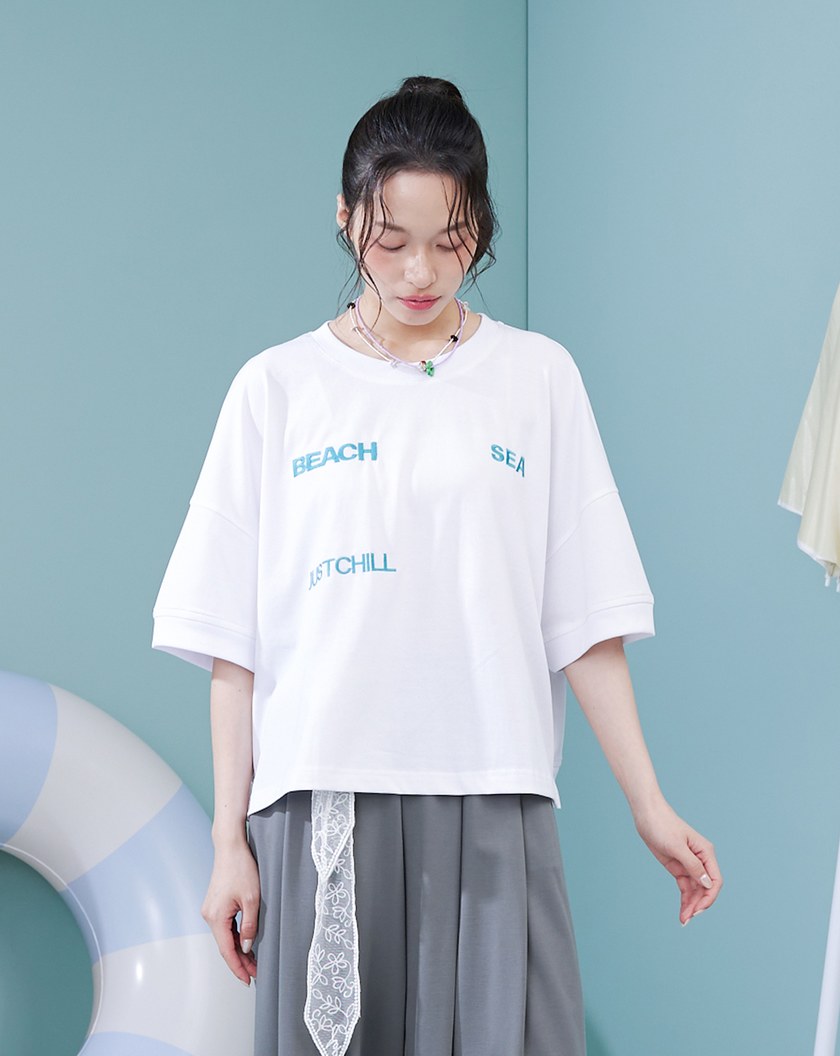 海邊CHILL一下標語寬袖涼感T恤(四色)