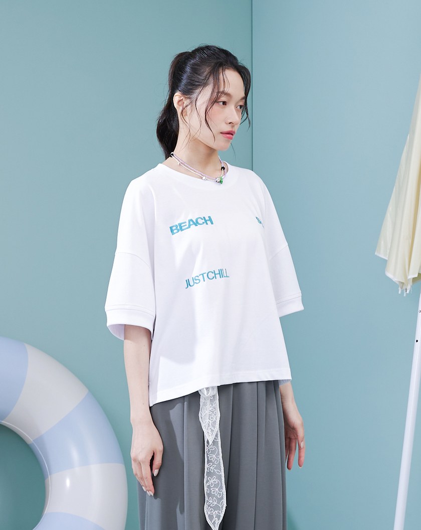 海邊CHILL一下標語寬袖涼感T恤(四色)