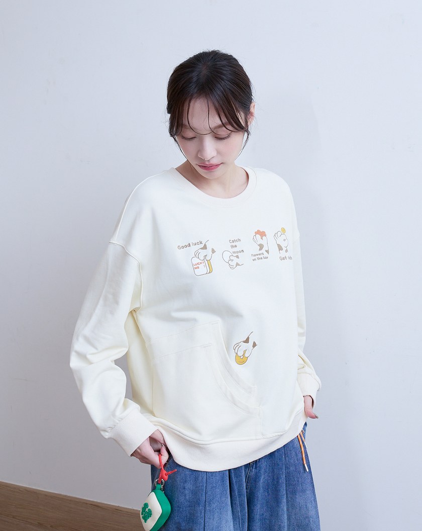 ➤LUCKY！貓貓打麻將多口袋大學T(兩色)