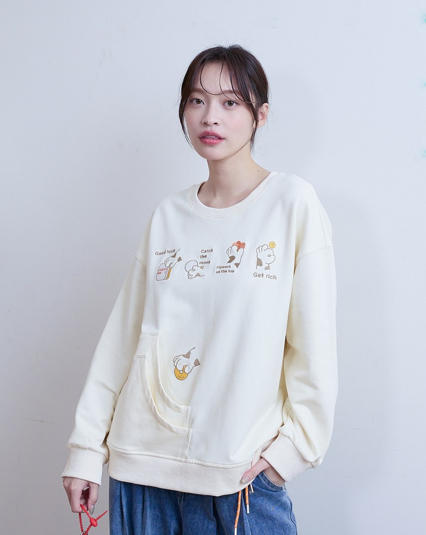 ➤LUCKY！貓貓打麻將多口袋大學T(兩色)