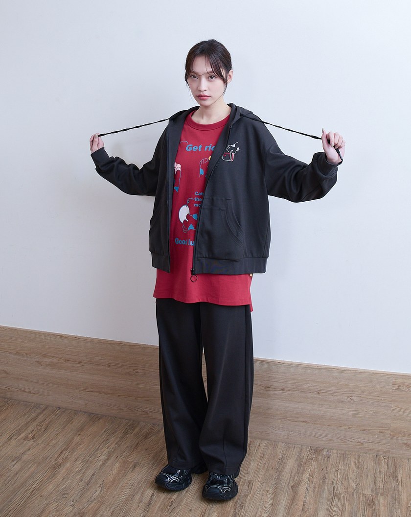 ➤自摸～麻將多口袋造型帽繩連帽外套(兩色)