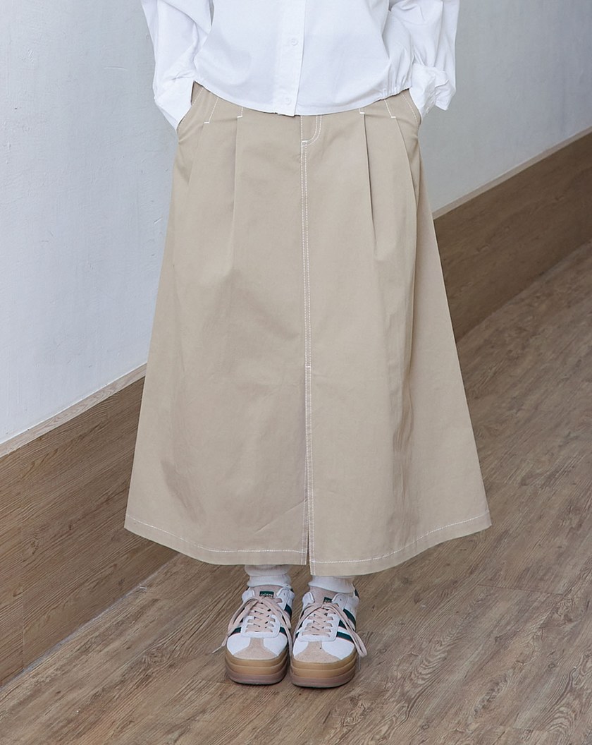 造型打褶開衩A字裙(兩色)