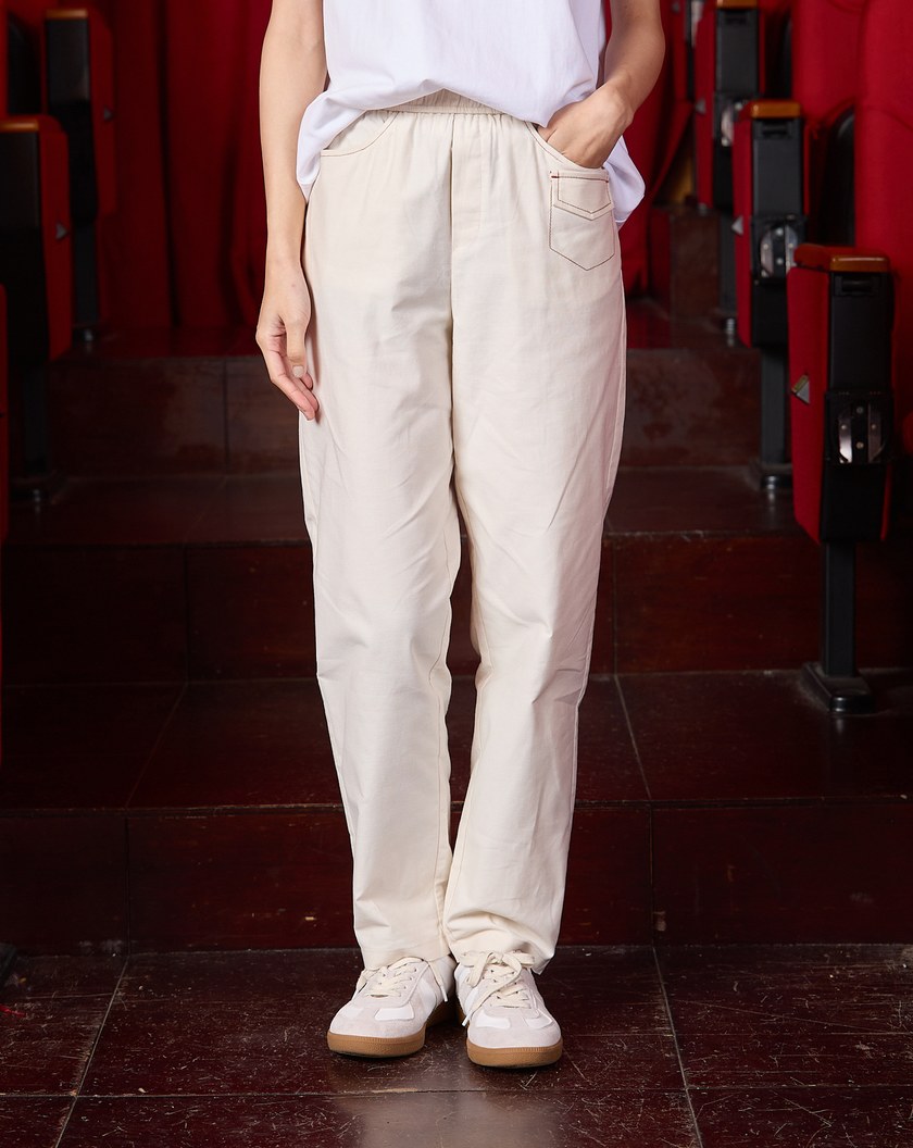 電影台詞配色壓線鬆緊男友褲(兩色)