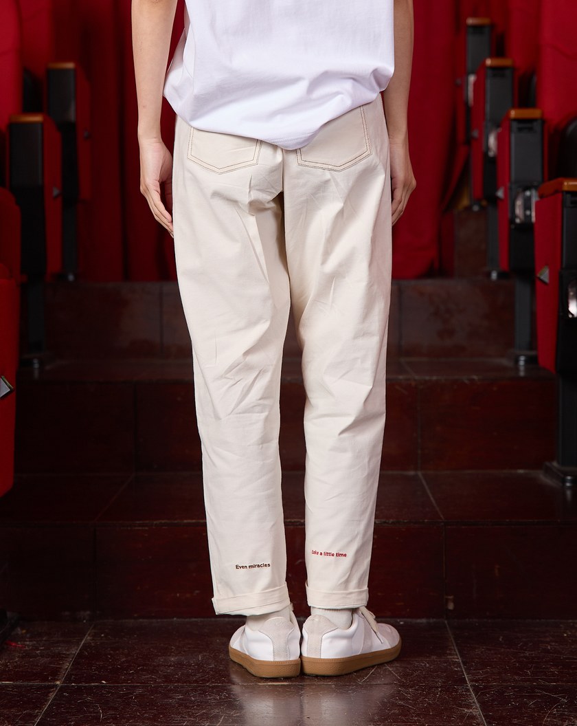 電影台詞配色壓線鬆緊男友褲(兩色)