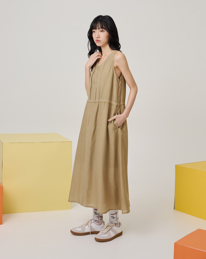 涼感天絲細褶拉鍊背心洋裝(兩色)