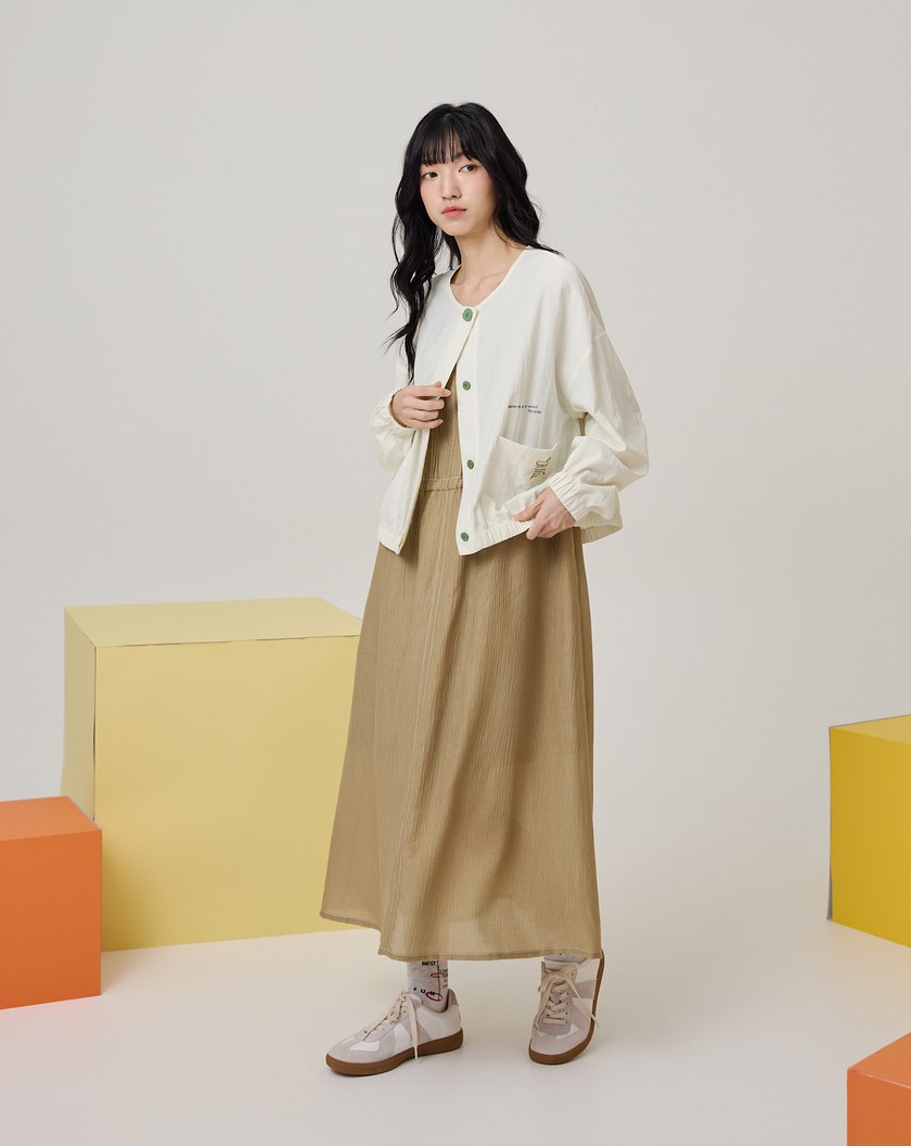 涼感天絲細褶拉鍊背心洋裝(兩色)