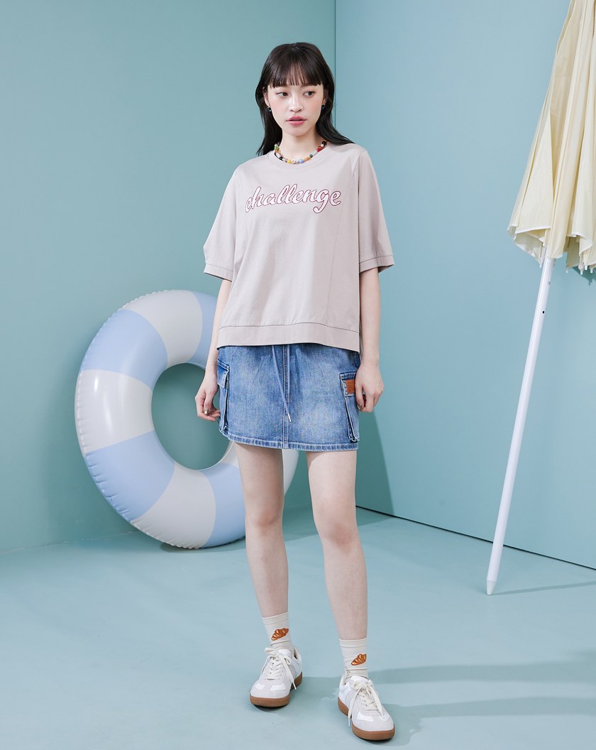 challenge十字繡花剪接涼感T恤(兩色)