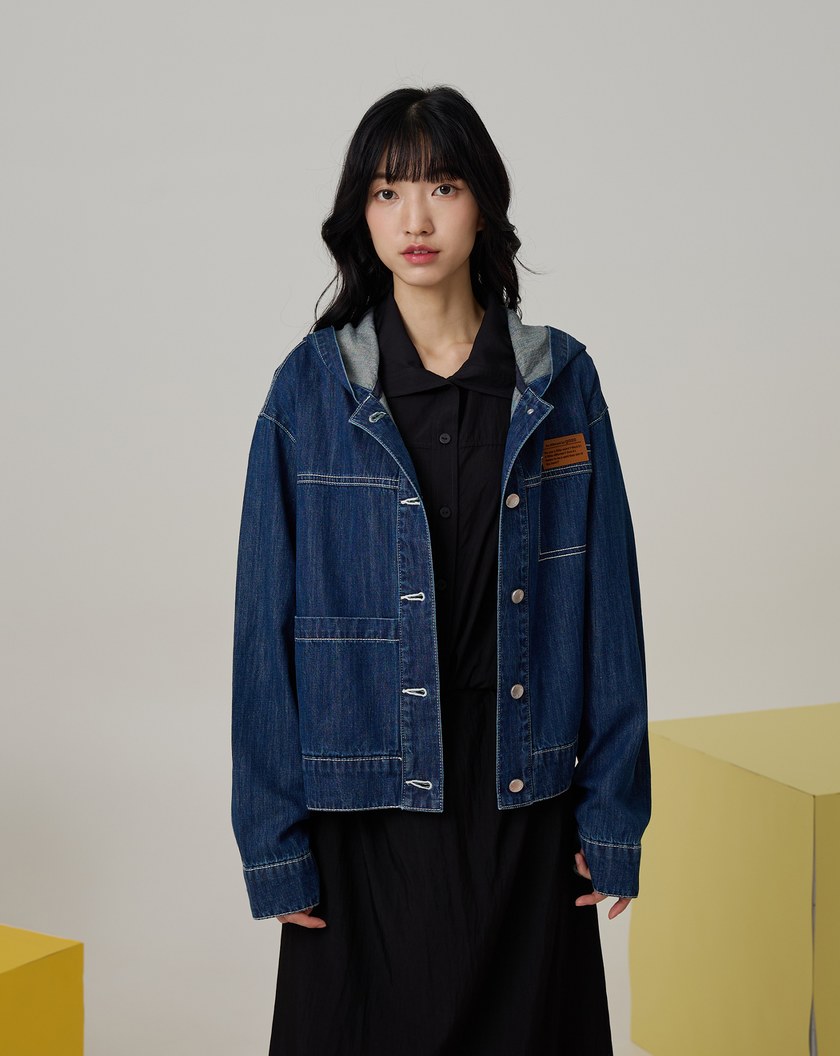 造型拔染涼感天絲麻牛仔連帽外套(兩色)