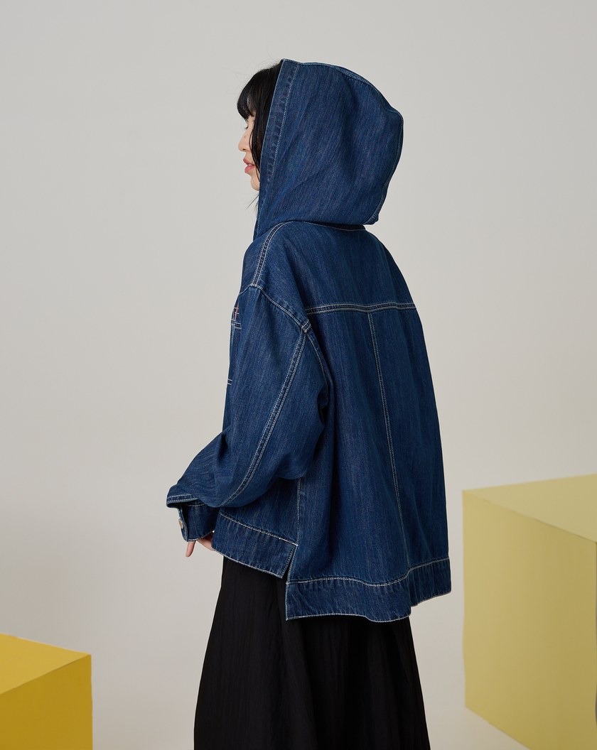 造型拔染涼感天絲麻牛仔連帽外套(兩色)