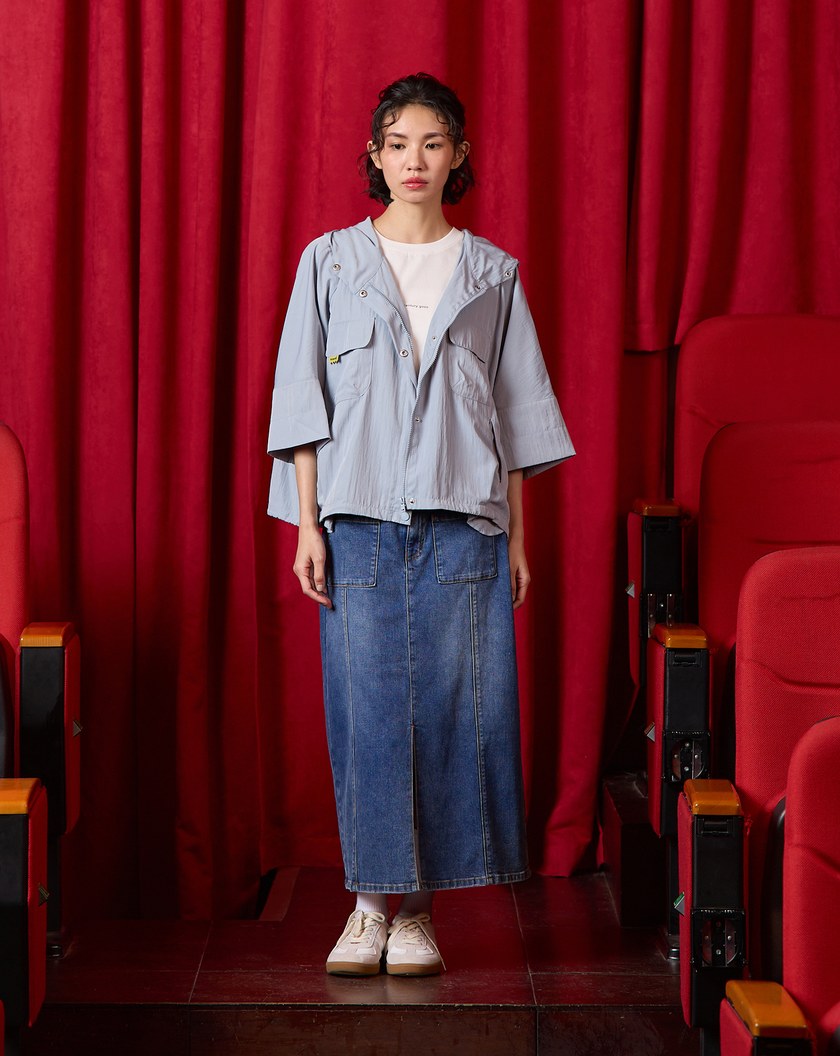 ➤下擺抽繩七分袖遮陽連帽外套(兩色)