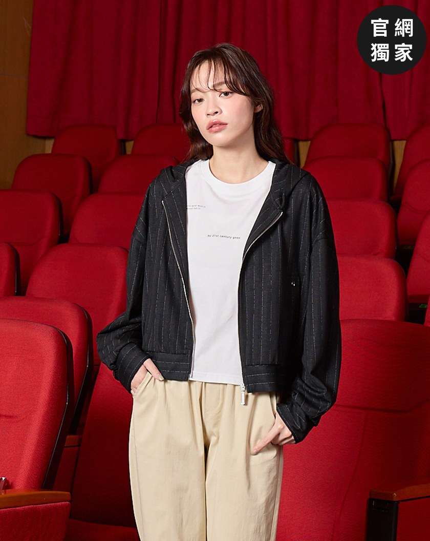 ➤條紋針織連帽拉鍊外套(兩色)