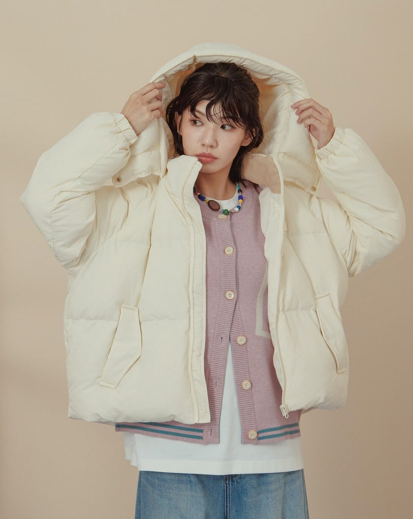 ➤撞色蓬蓬連帽羽絨外套(三色)