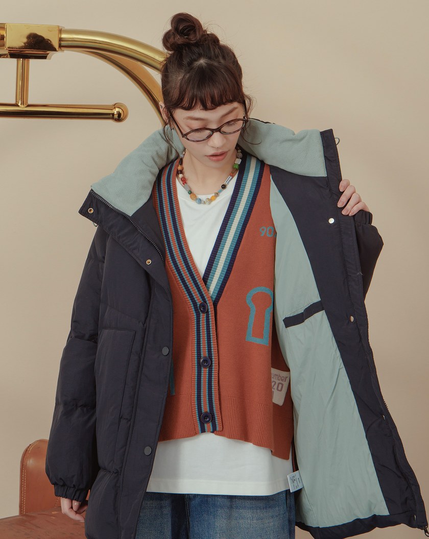 ➤顯瘦壓線擋風立領連帽長版羽絨外套(兩色)