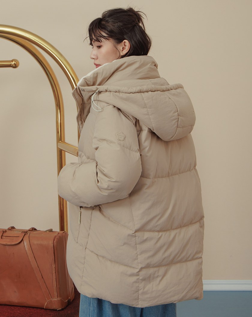 ➤顯瘦壓線擋風立領連帽長版羽絨外套(兩色)