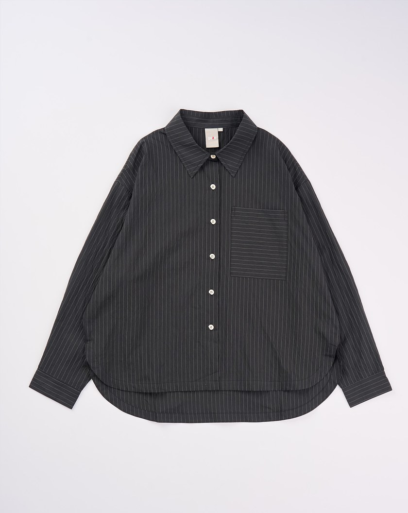 細條紋圓弧下擺長袖襯衫(兩色)