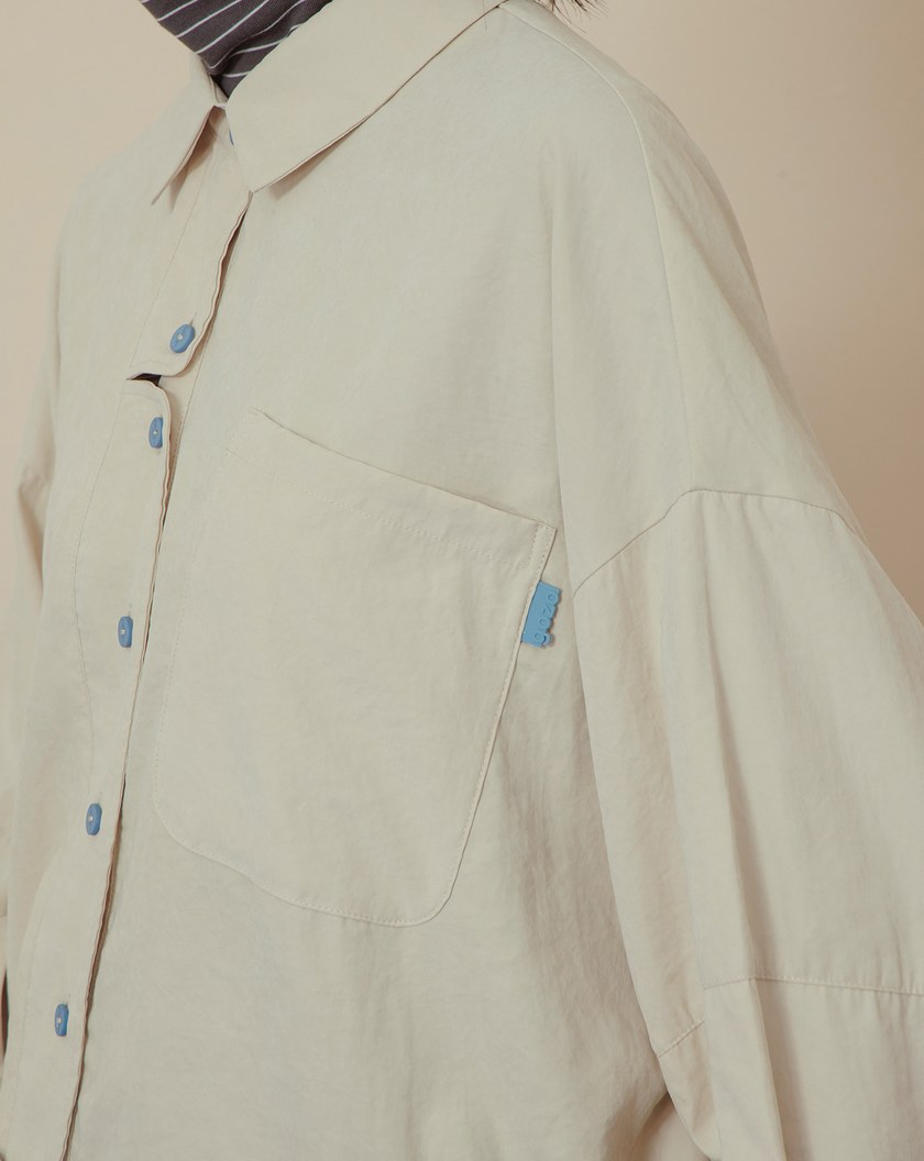 仿麂皮跳色造型廓型長袖襯衫(兩色)