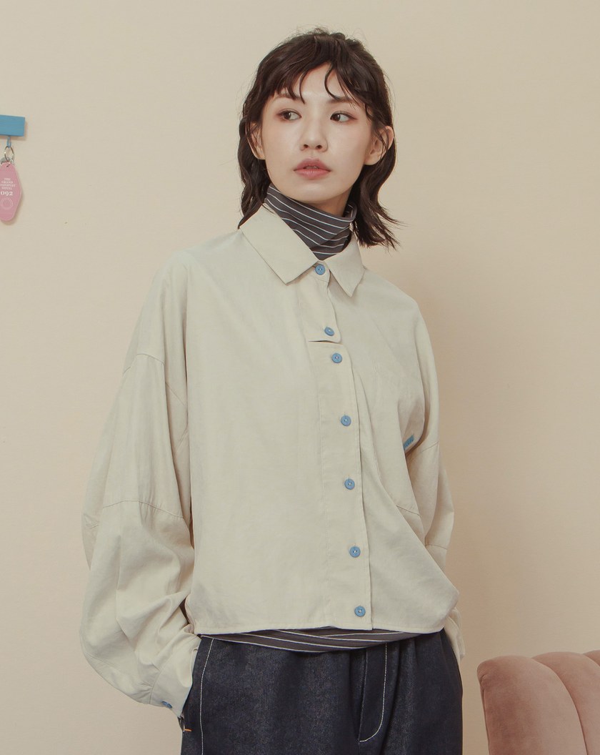 仿麂皮跳色造型廓型長袖襯衫(兩色)