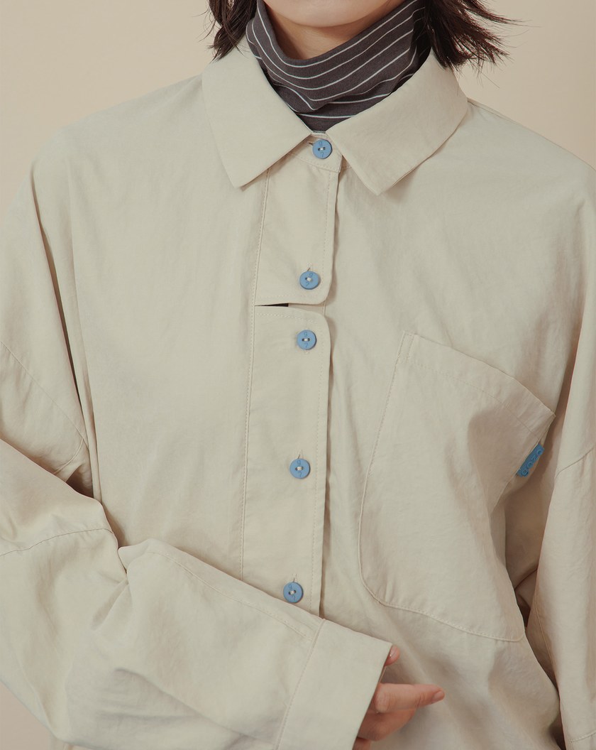 仿麂皮跳色造型廓型長袖襯衫(兩色)