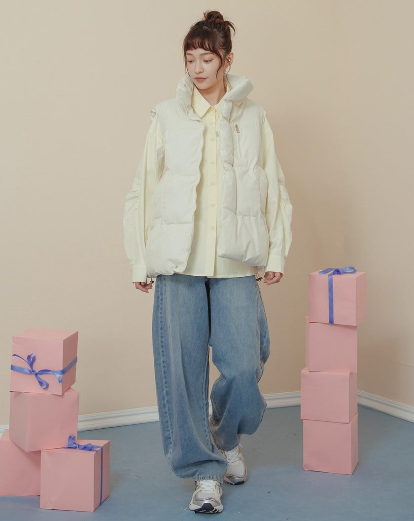 ➤防潑水可調節抽繩立領鋪棉背心(兩色)