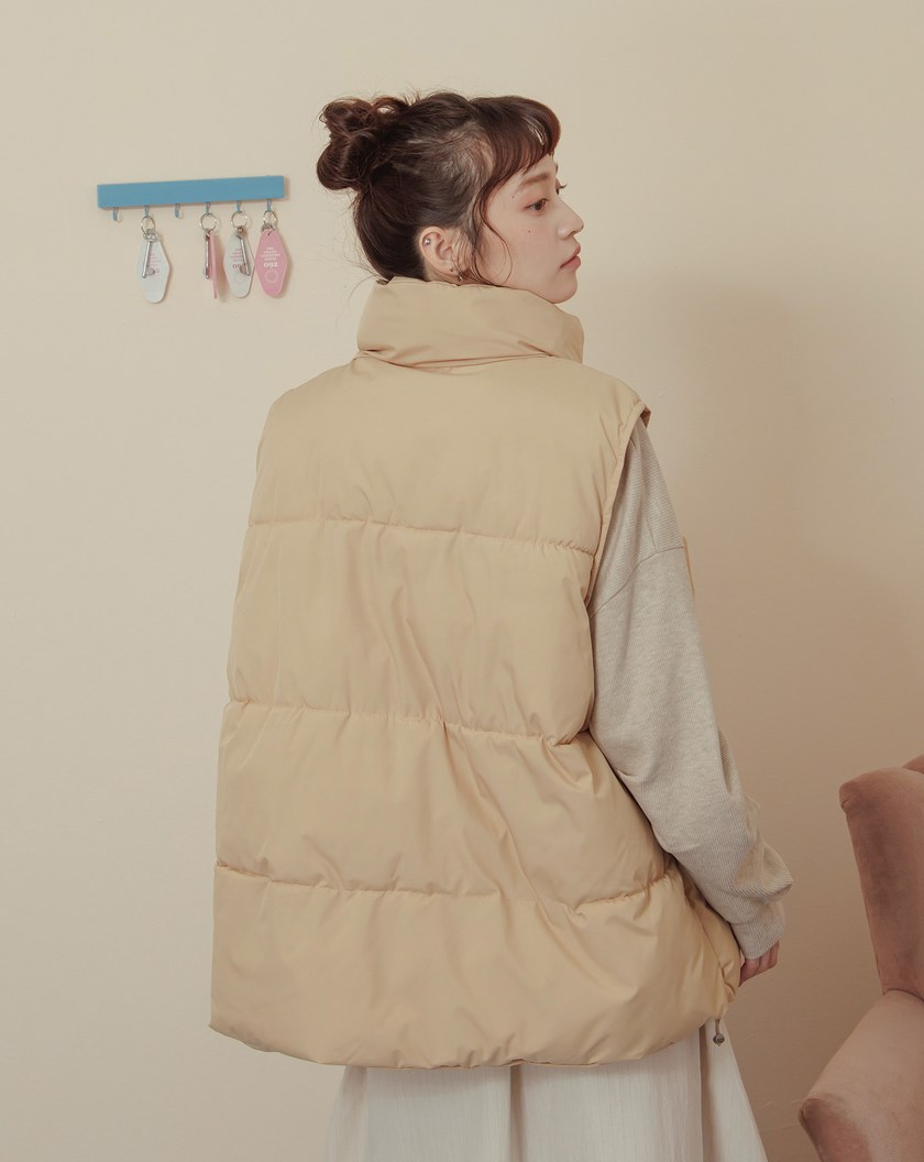 ➤防潑水可調節抽繩立領鋪棉背心(兩色)