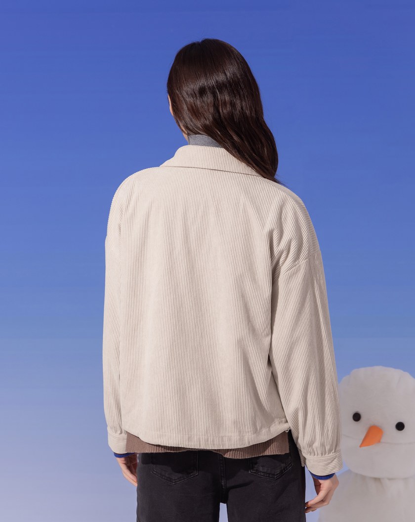 ➤微笑條絨抽繩長袖襯衫(三色)