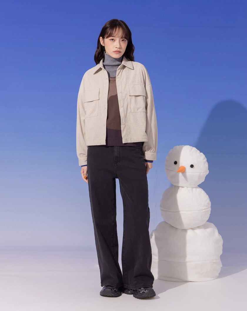 ➤微笑條絨抽繩長袖襯衫(三色)