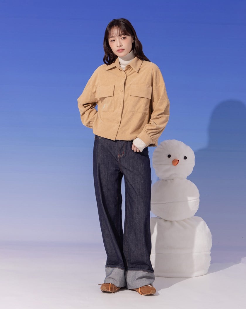 ➤微笑條絨抽繩長袖襯衫(三色)