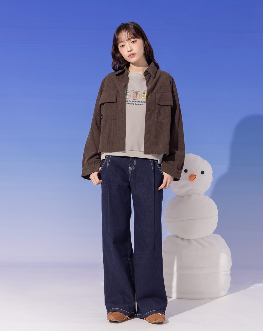 ➤微笑條絨抽繩長袖襯衫(三色)