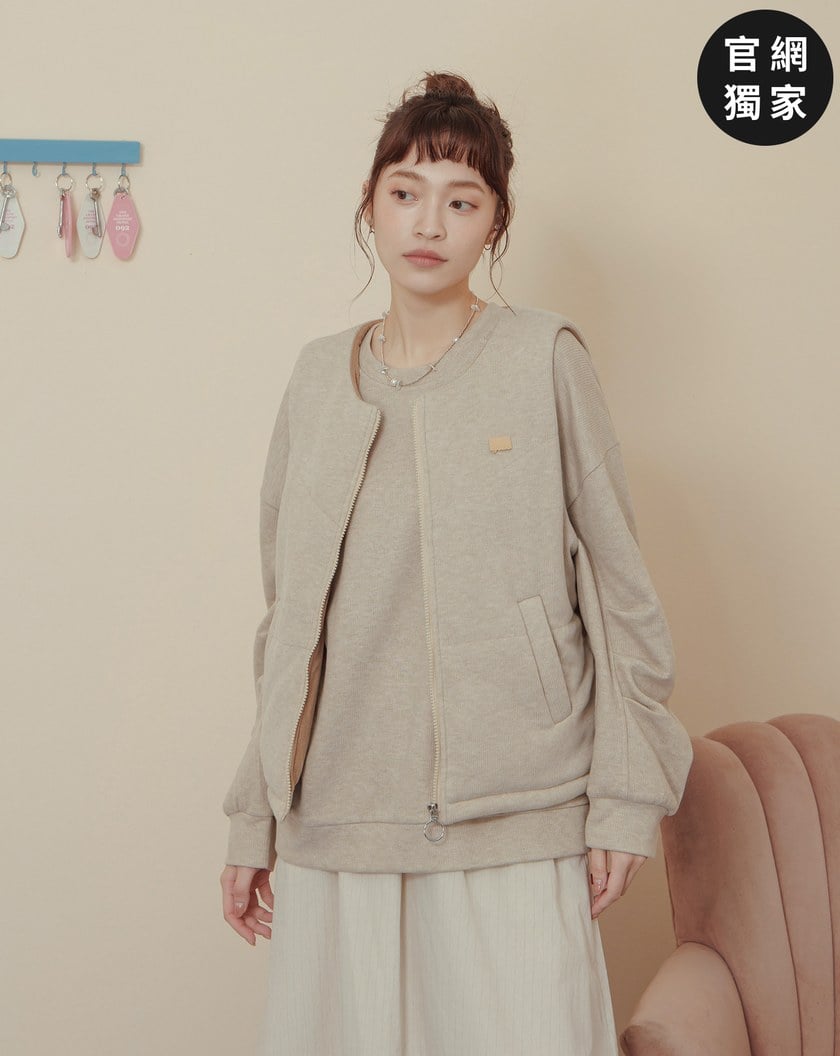 ➤仿羊絨坑條保暖拉鍊背心(兩色)