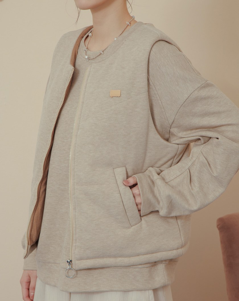 ➤仿羊絨坑條保暖拉鍊背心(兩色)