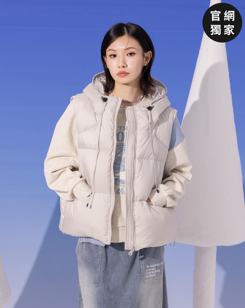 ➤品牌標語短版連帽羽絨背心(兩色)