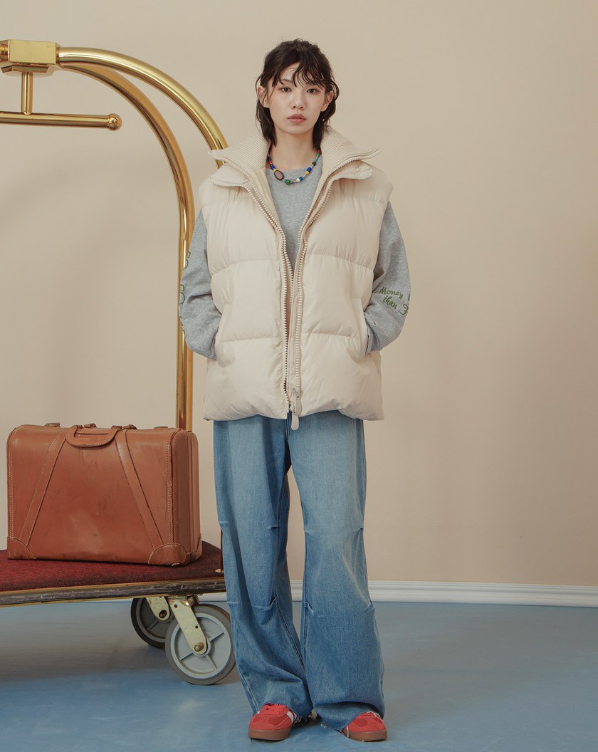 ➤雙拉鍊羅紋高領羽絨背心(兩色)