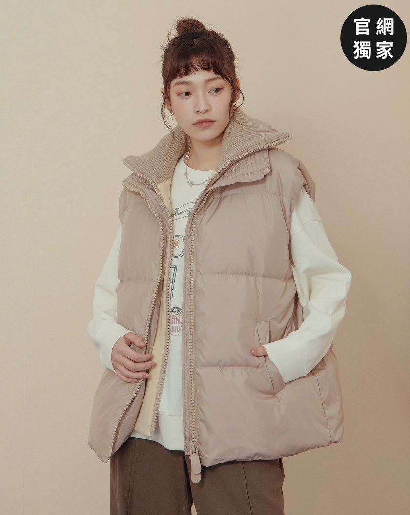 ➤雙拉鍊羅紋高領羽絨背心(兩色)