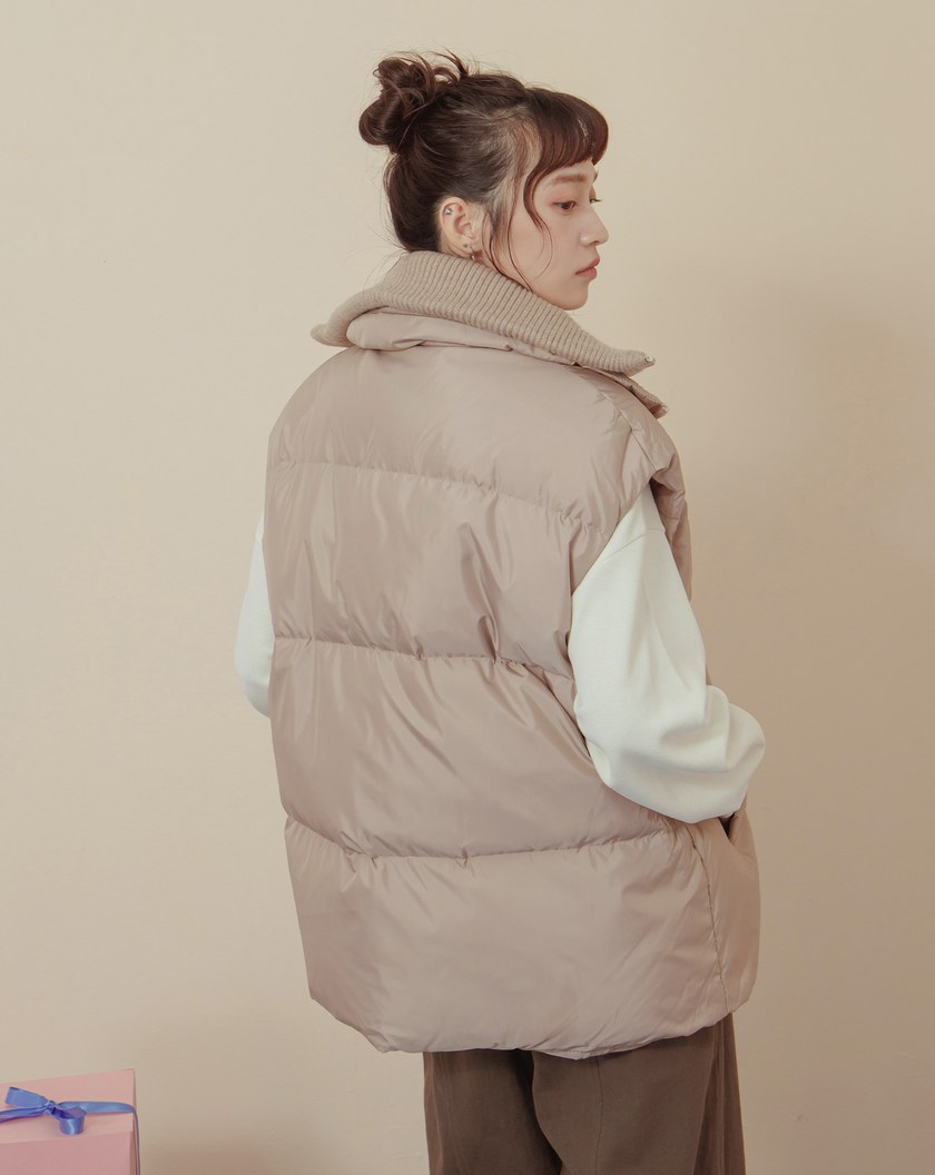 ➤雙拉鍊羅紋高領羽絨背心(兩色)