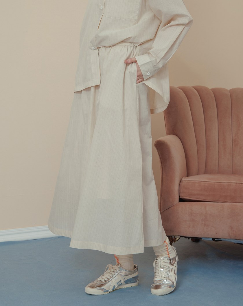 直條紋全腰鬆緊圓裙(兩色)