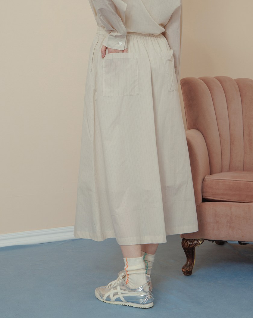 直條紋全腰鬆緊圓裙(兩色)