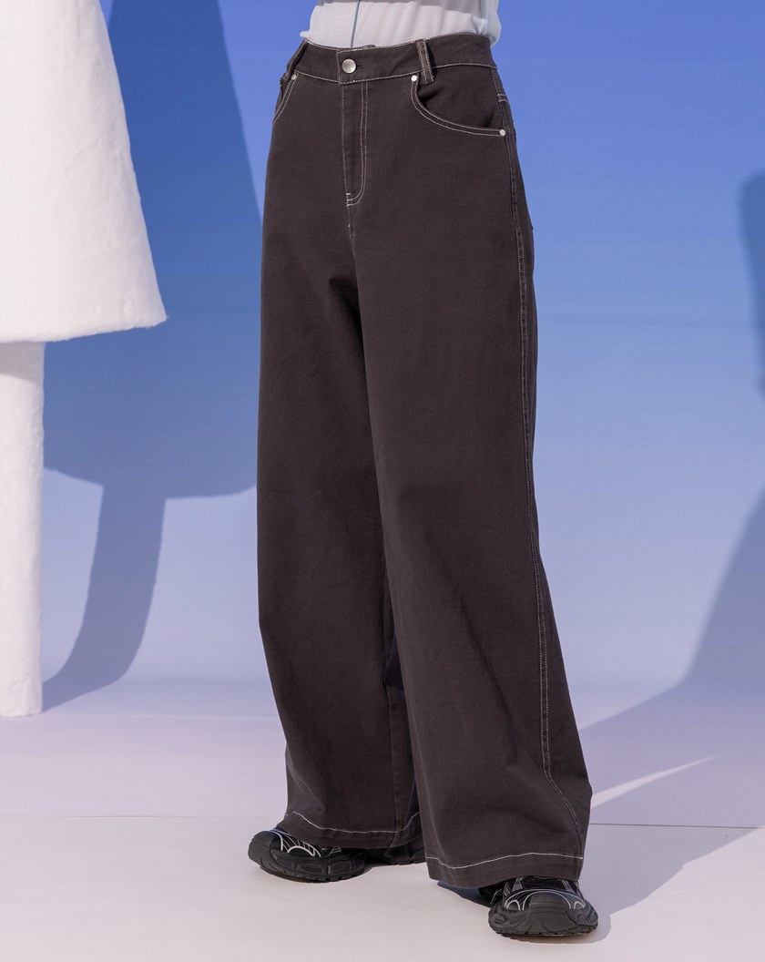 好比例豹紋拼接直筒寬褲(兩色)