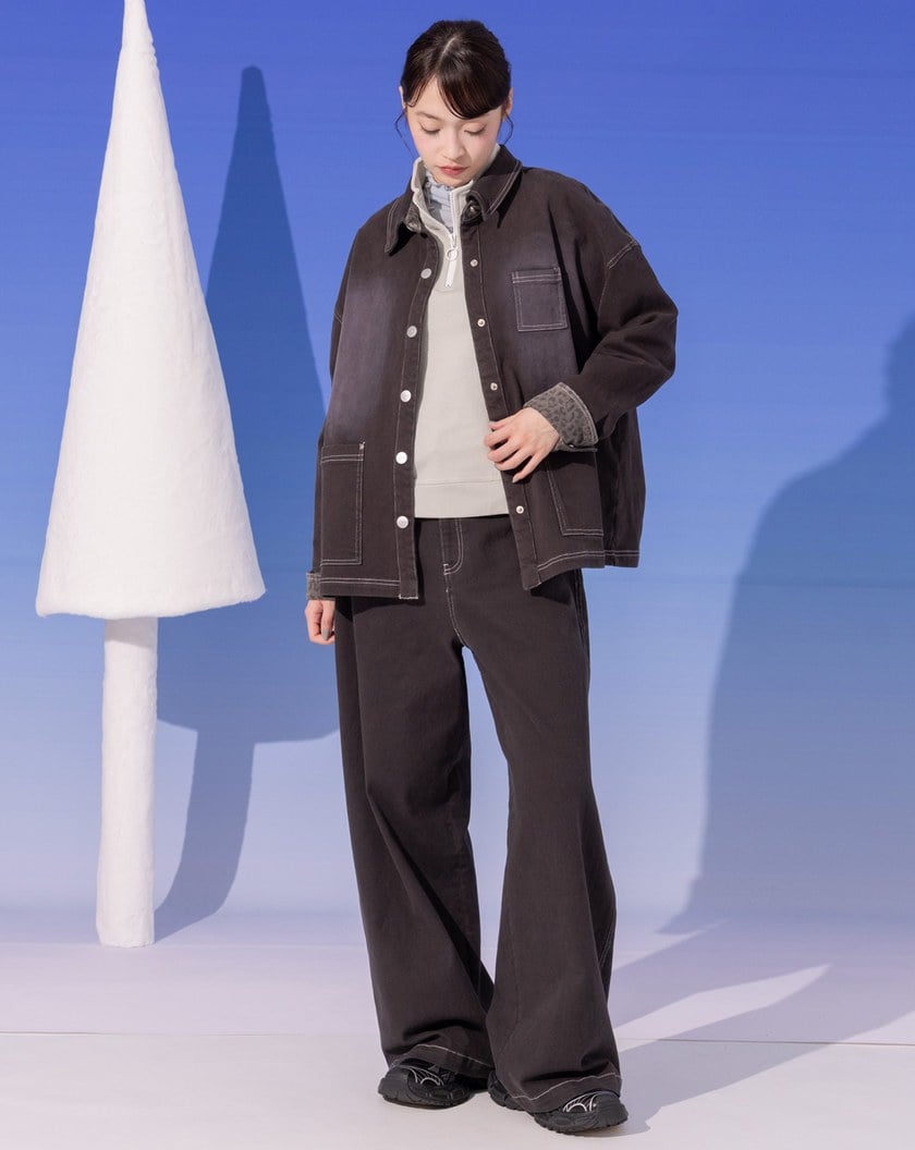 好比例豹紋拼接直筒寬褲(兩色)