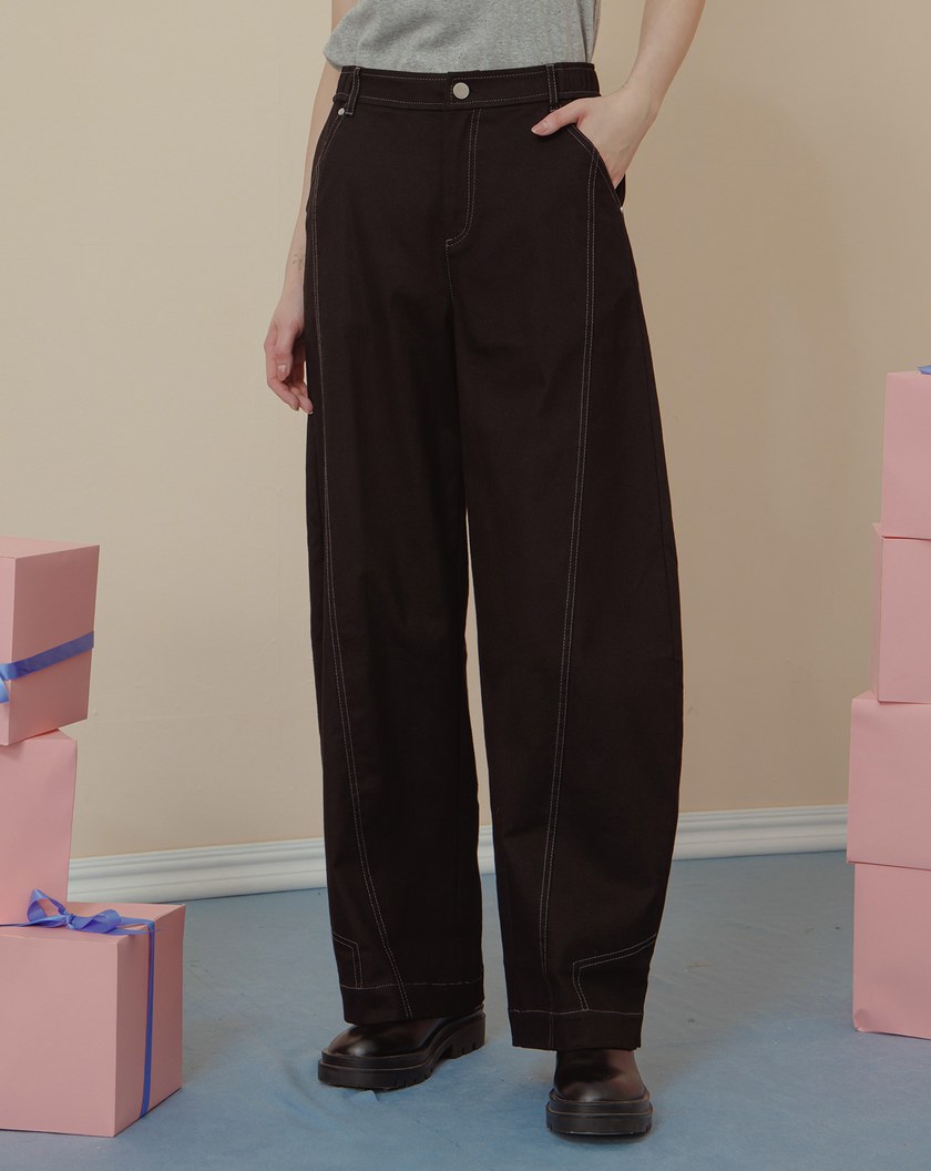 配色壓線造型剪接彎刀褲(兩色)