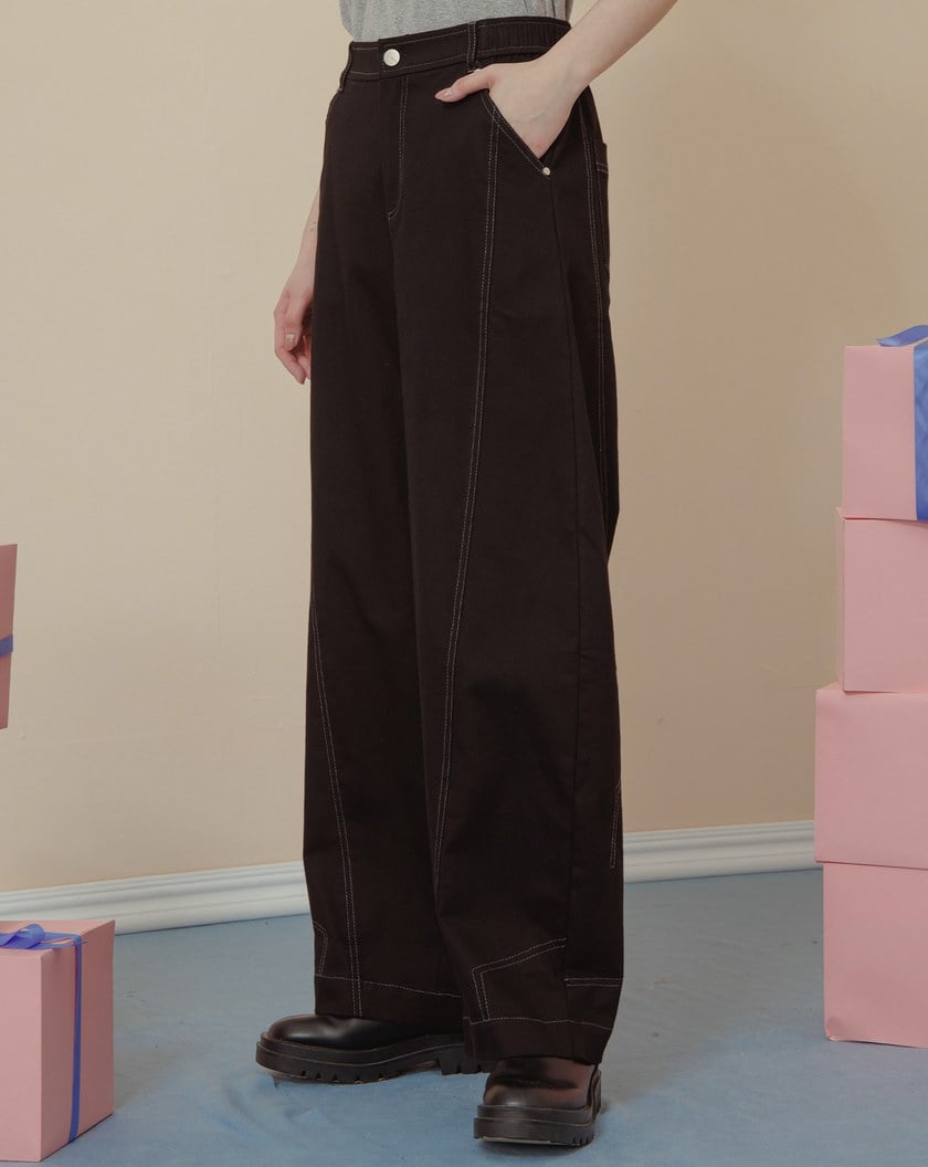 配色壓線造型剪接彎刀褲(兩色)