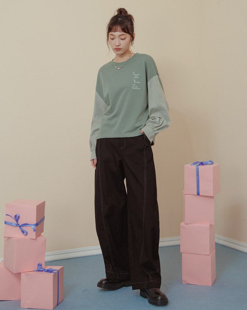 配色壓線造型剪接彎刀褲(兩色)