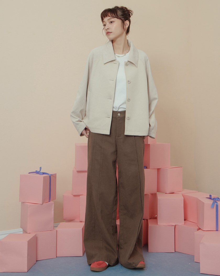 好比例不對稱壓線直筒寬褲(兩色)