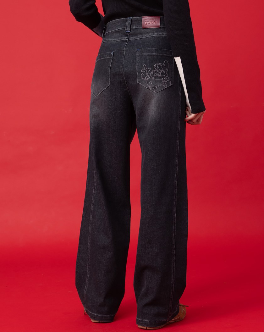 迪士尼系列 萬事通繡花直筒顯瘦牛仔褲(兩色)