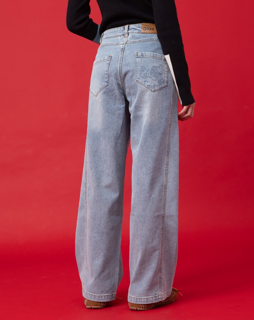 迪士尼系列 萬事通繡花直筒顯瘦牛仔褲(兩色)