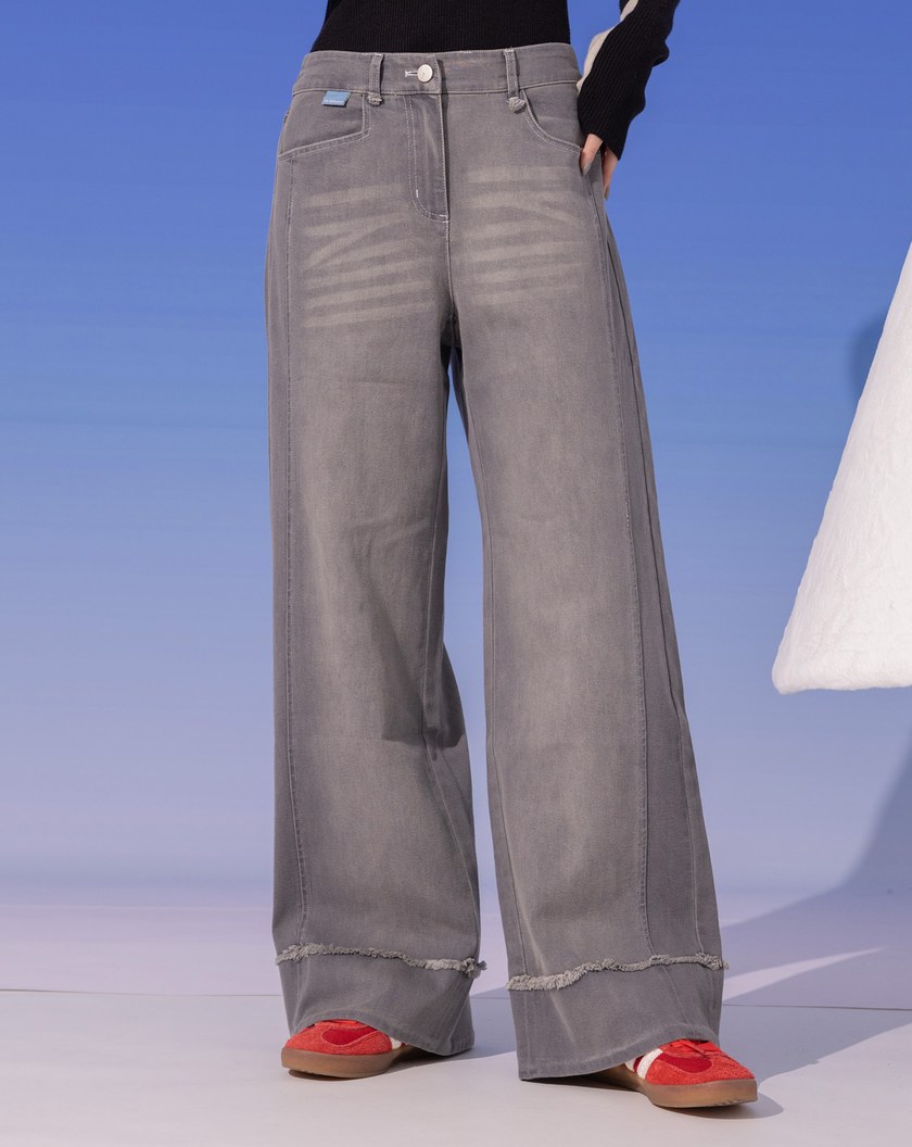 ◢shadow修容雙色拼接牛仔寬褲(兩色)