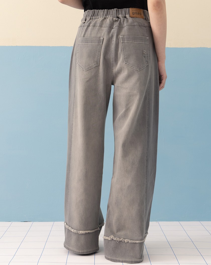 ◢shadow修容雙色拼接牛仔寬褲(兩色)