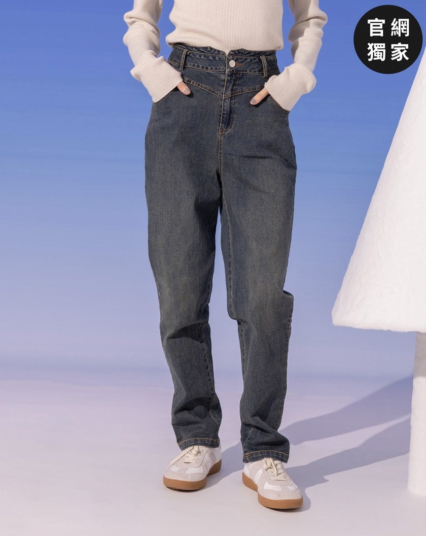 ➤設計腰頭彈性合身牛仔褲(兩色)