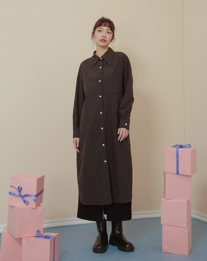 顯瘦細條紋襯衫洋裝(兩色)