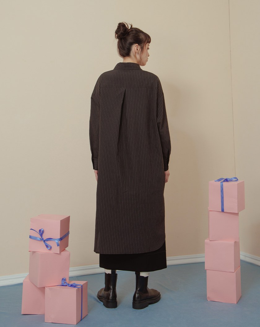 顯瘦細條紋襯衫洋裝(兩色)